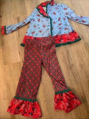 Matilda Jane Girls Red Plaid & Floral Holiday Pajama Set